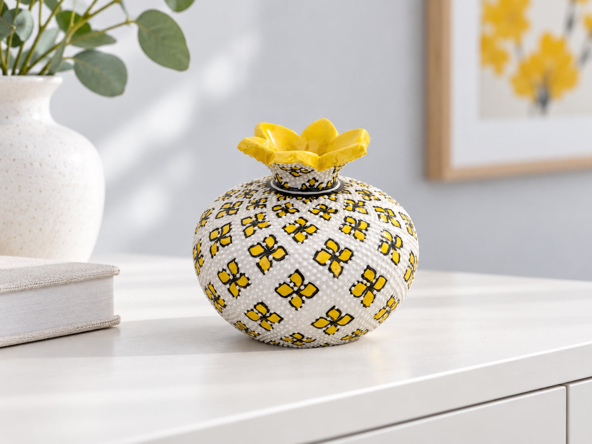 11-Piece Yellow Floral Ceramic Home Decor Set – Decorative Vases, Jars & Ornaments