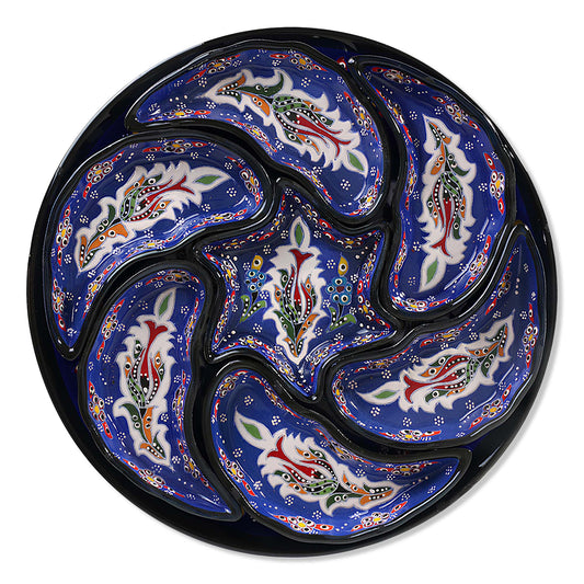 Decorative snack serving trays set with paisley patterns on a white background