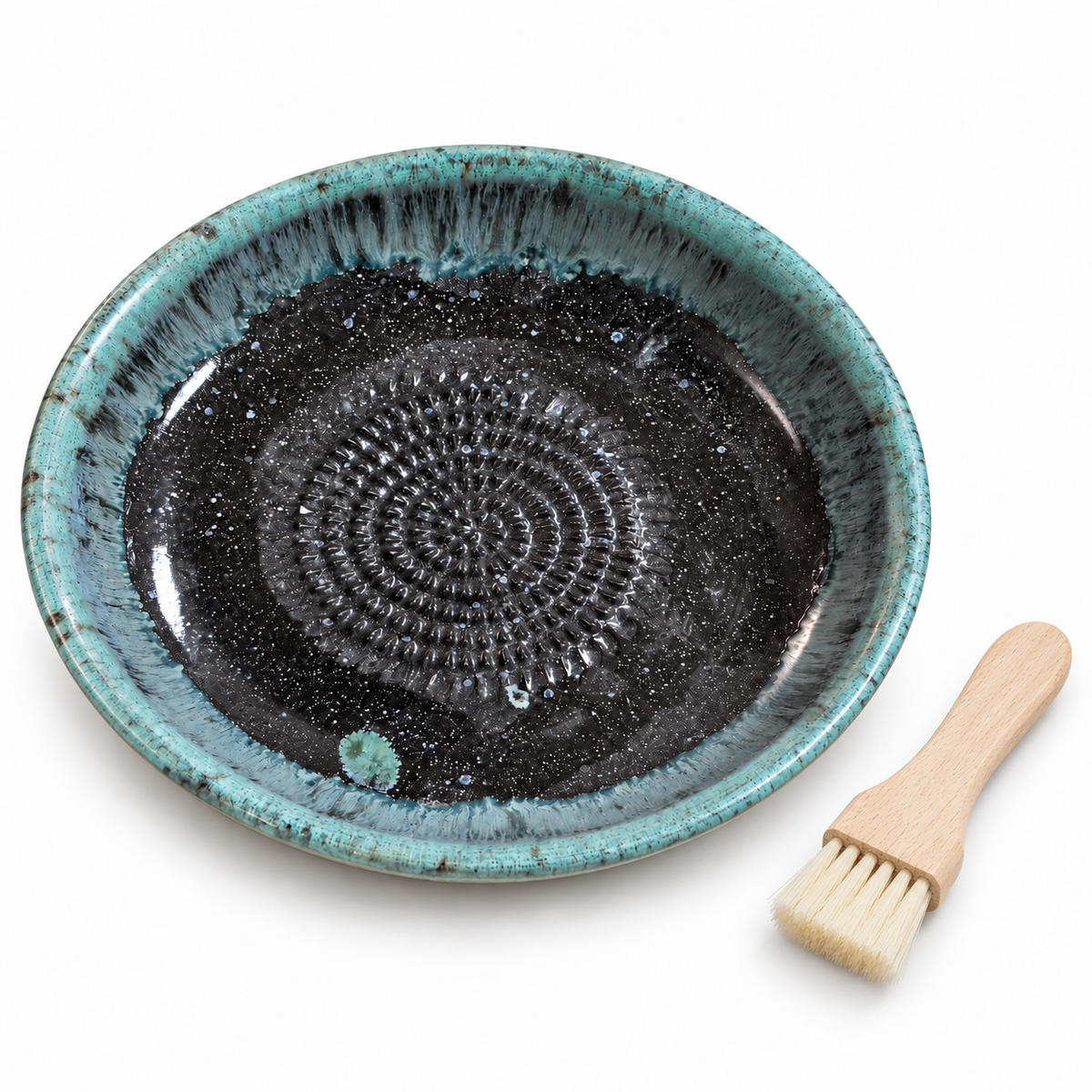 Garlic Grater Bowl, Glossy Black Ceramic Grater Plate, 7" Ceramic Garlic Grinder, Decorative Grater Bowl