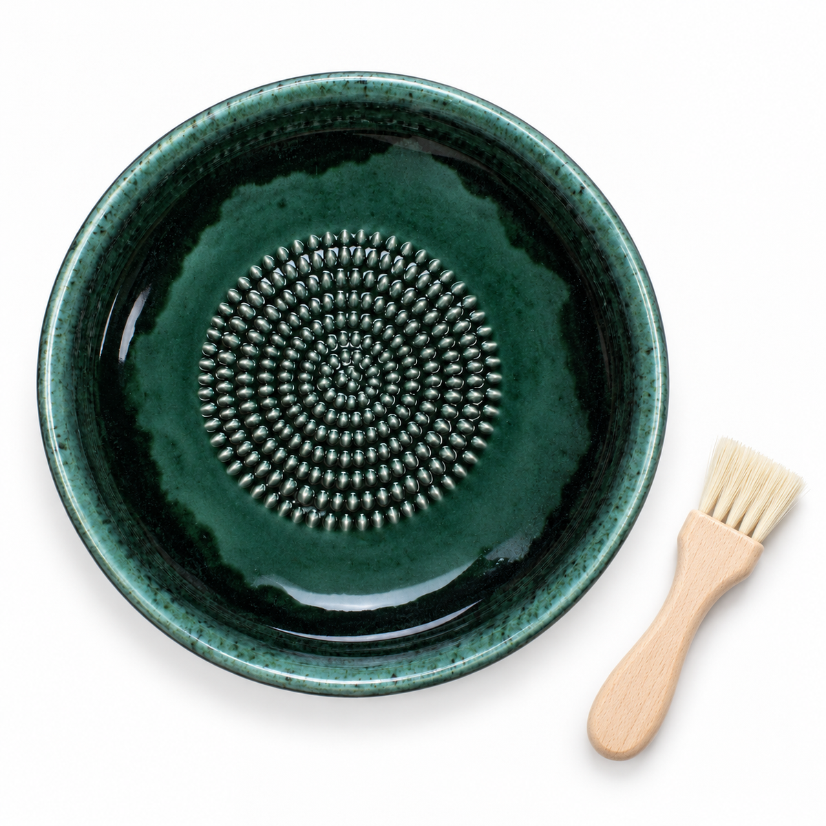 Garlic Grater Bowl, Moss Green Ceramic Grater Plate, 7" Ceramic Garlic Grinder, Decorative Grater Bowl