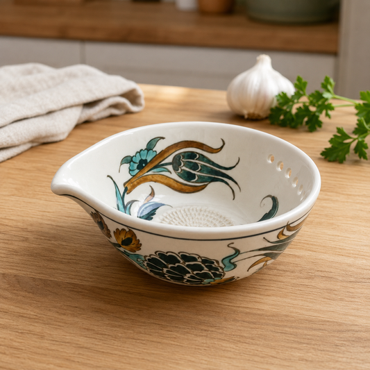 Herb Stripper Bowl & Garlic Grater – Ceramic Ginder Bowl for Herbs, Ginger & Parmesan