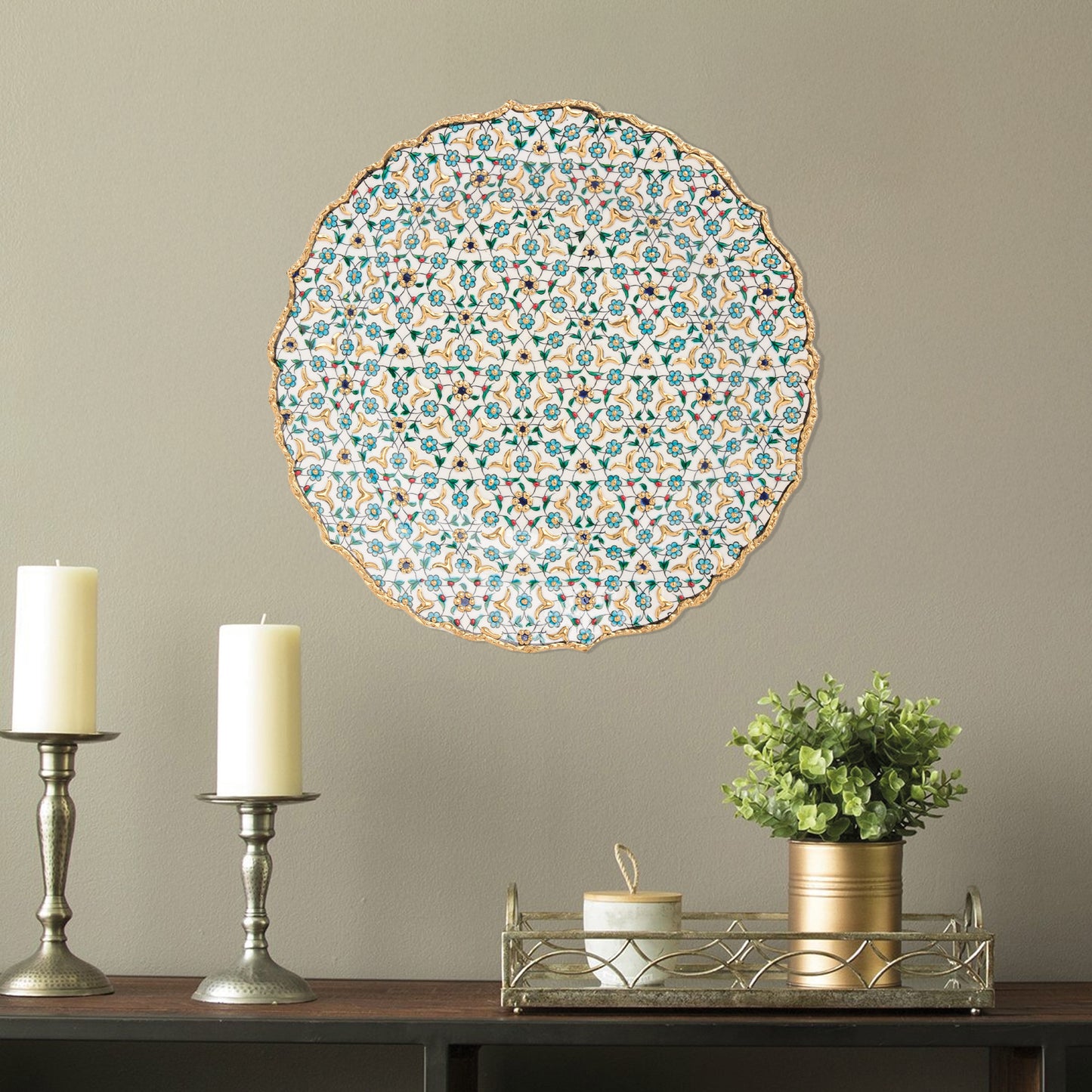 Ceramic Decorative Plate, Celestial Mosaic Decorative Plate, Decorative Golden Plate