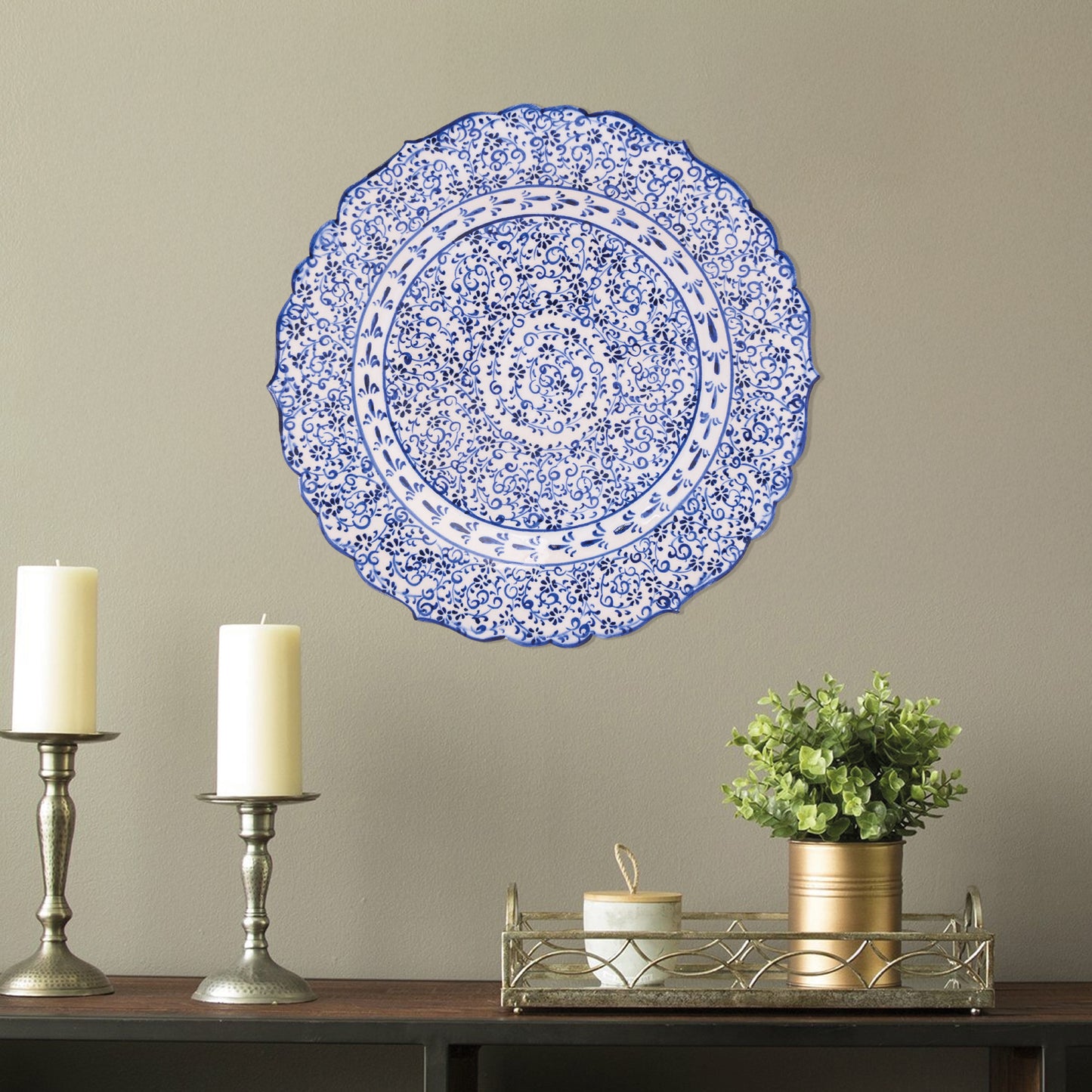 Ceramic Decorative Plate, Sapphire Vine Decorative Plate