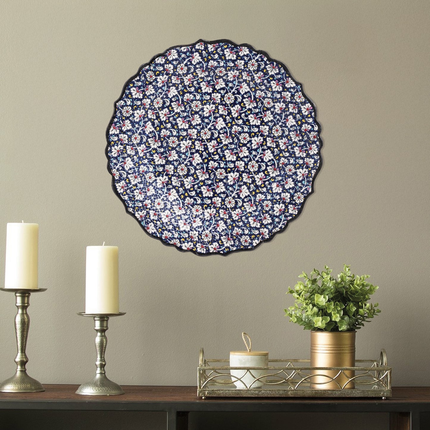 Ceramic Decorative Plate, Midnight Blossom Decorative Plate