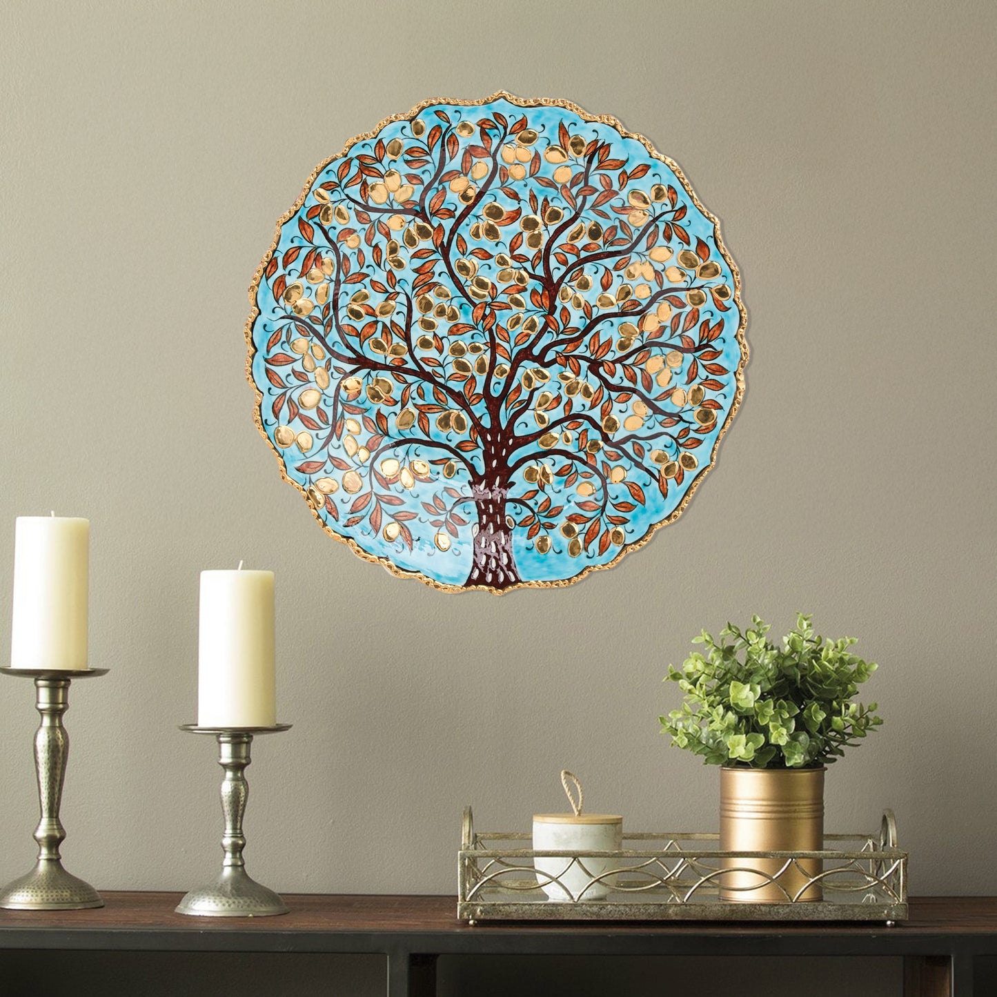 Ceramic Decorative Plate, Prosperity Tree Decorative Plate, Decorative Golden Plate