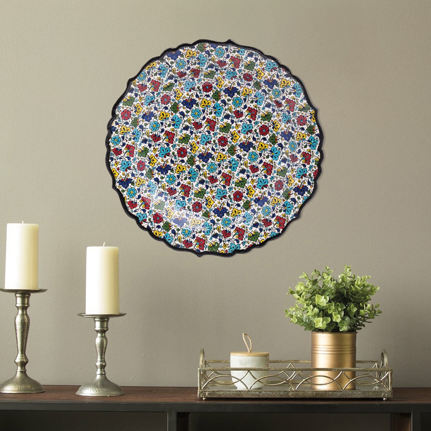 Ceramic Decorative Plate, Floral Mosaic Decorative Plate