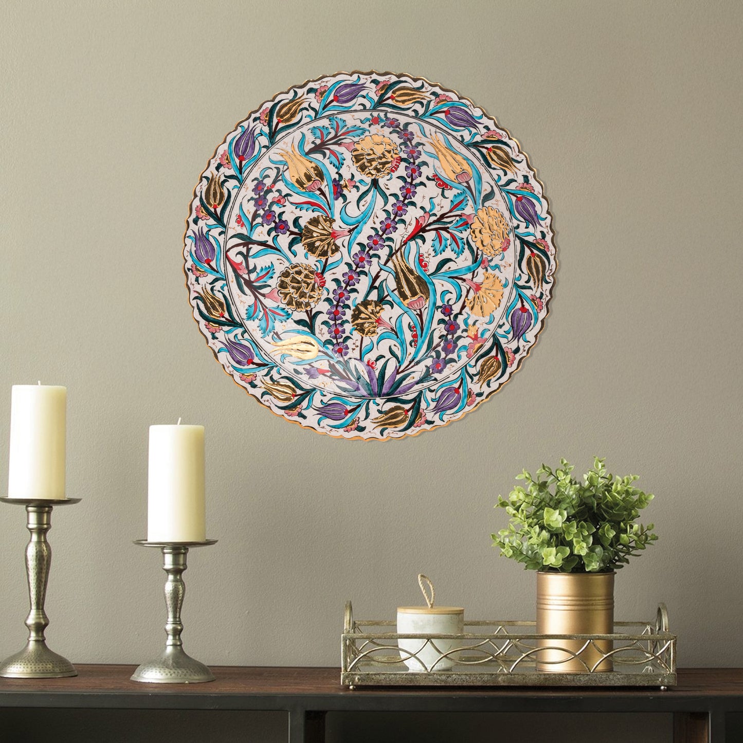 Ceramic Decorative Plate, Tulip Symphony Decorative Plate, Decorative Golden Plate