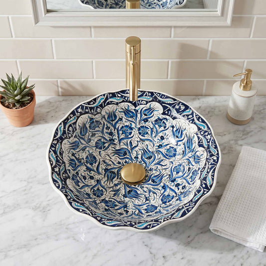 Sultan's Garden Ceramic Vessel Sink, Handpainted Bathroom Basin