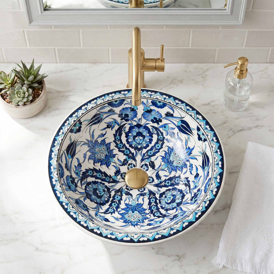 Iznik Heritage Ceramic Vessel Sink, Handpainted Bathroom Basin