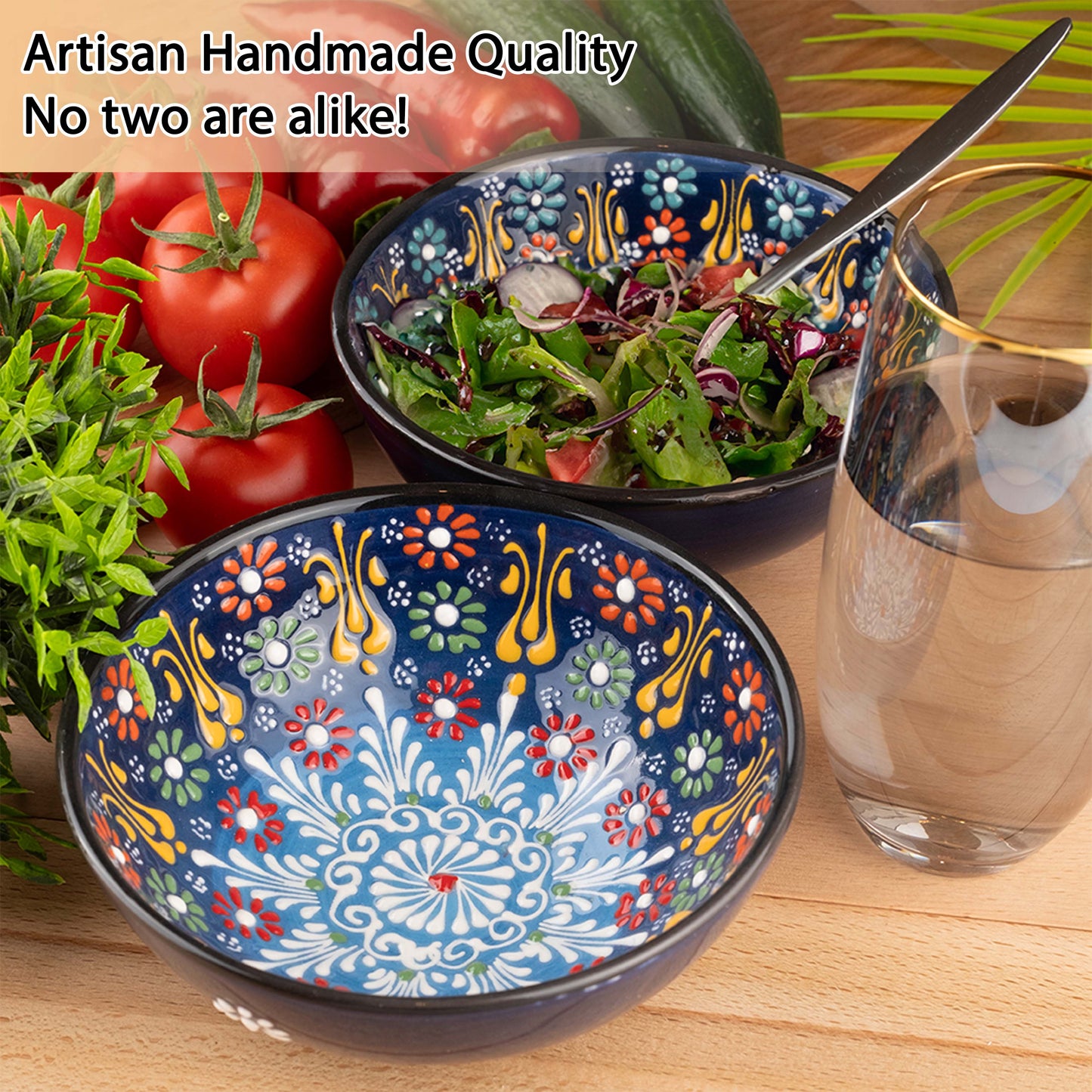 Ceramic Serving Bowls, Navy Color Ceramic Bowl, 20 oz Cereal Bowl, Colorful Ceramic Cereal Bowl Set of 2