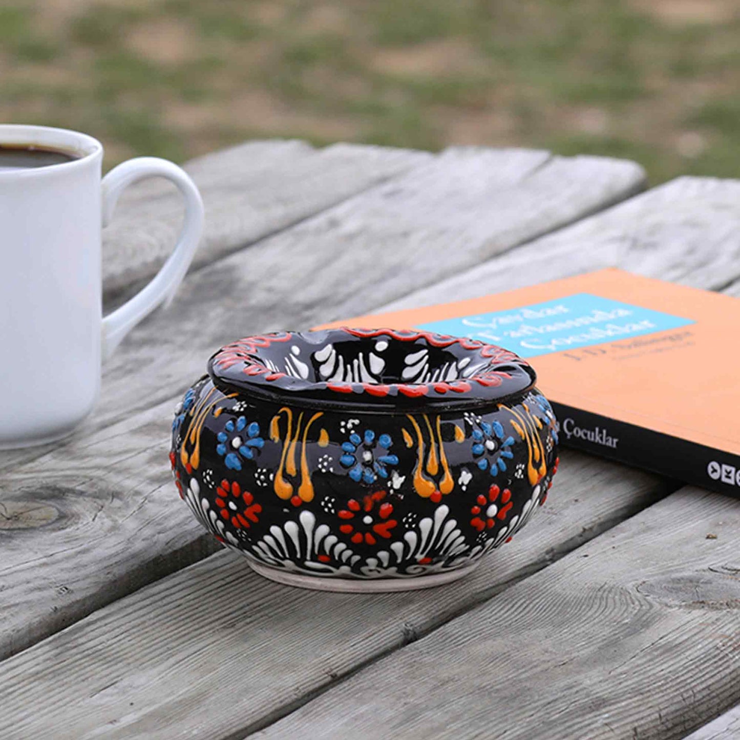 Handmade Ceramic Ashtray with Lid, Decorative Ashtray
