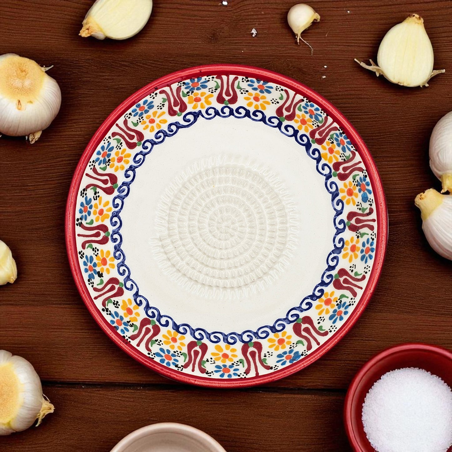 Garlic Grater Bowl, Sultan's Garden Grater Plate, 7" Ceramic Garlic Grinder, Decorative Grater Bowl
