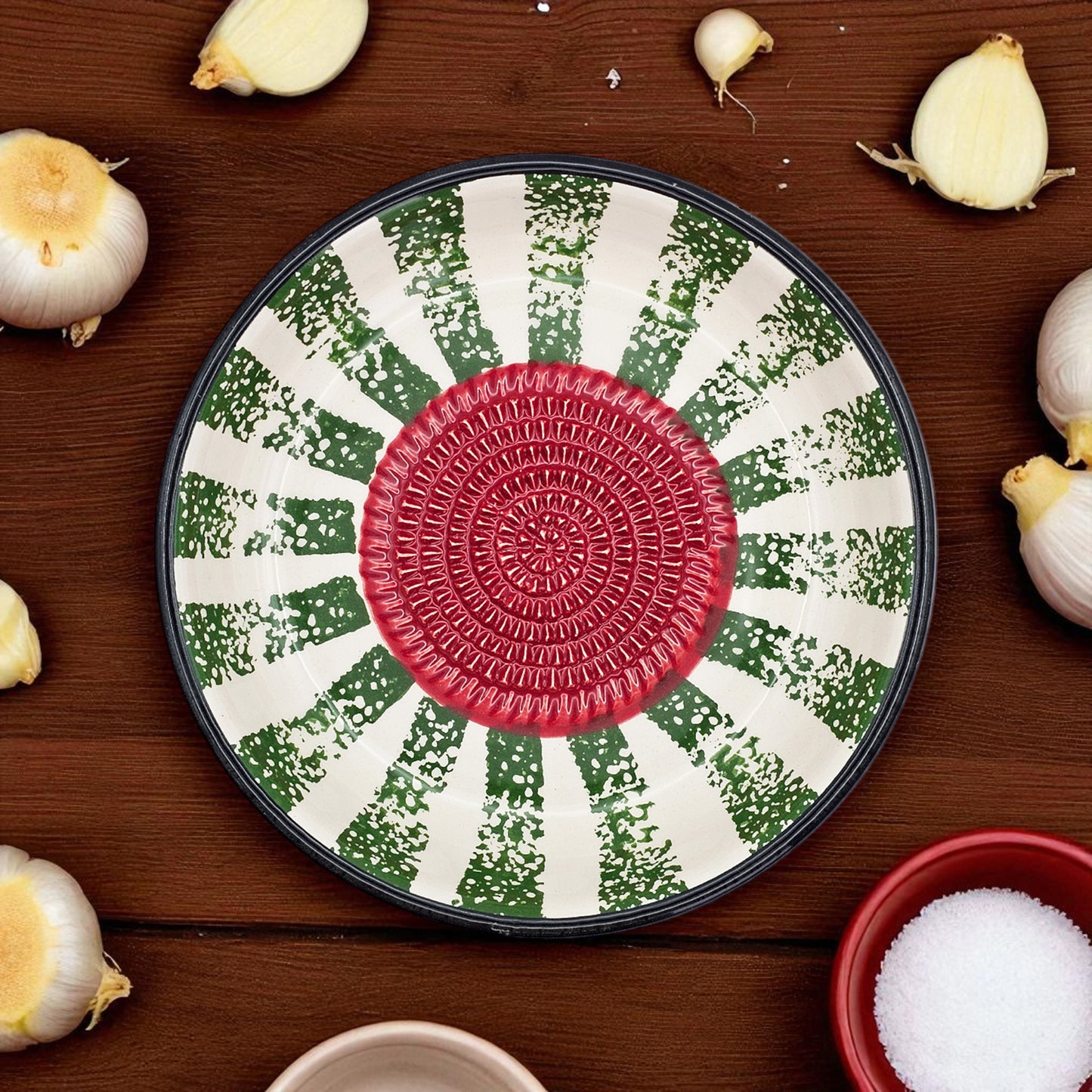 Garlic Grater Bowl, Watermelon Design Grater Plate, 7" Ceramic Garlic Grinder, Decorative Grater Bowl