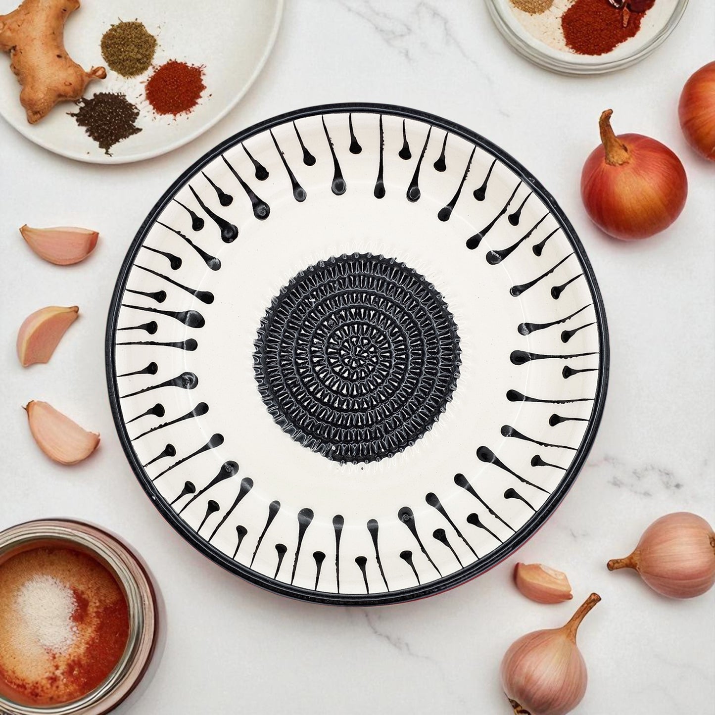 Garlic Grater Bowl, Black Drops Grater Plate, 7" Ceramic Garlic Grinder, Decorative Grater Bowl