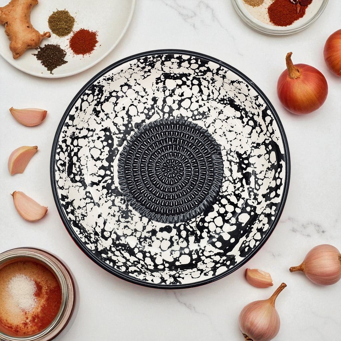 Garlic Grater Bowl, Black Sponge Grater Plate, 7" Ceramic Garlic Grinder, Decorative Grater Bowl