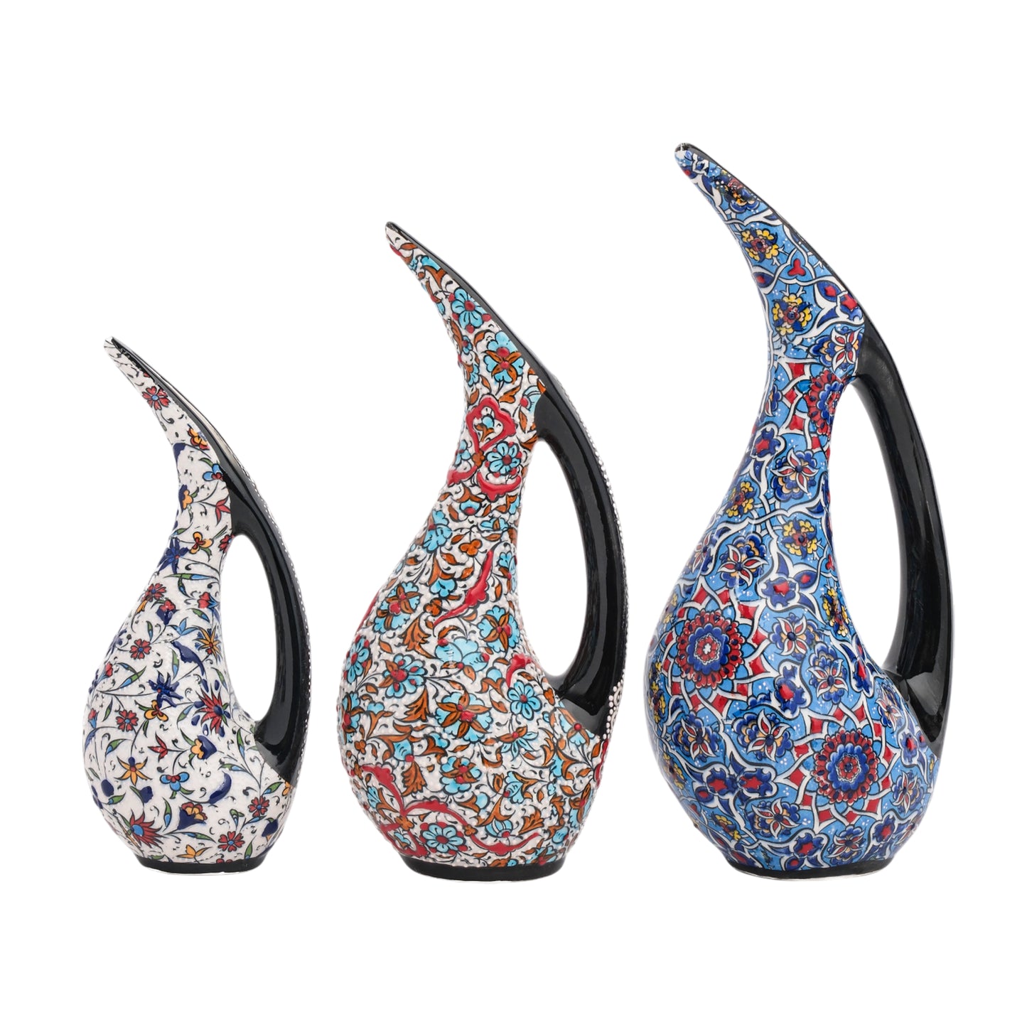 Handmade Ceramic Ewer, Ottoman Floral Decorative Ewer, Decorative Pitchers Set of 3