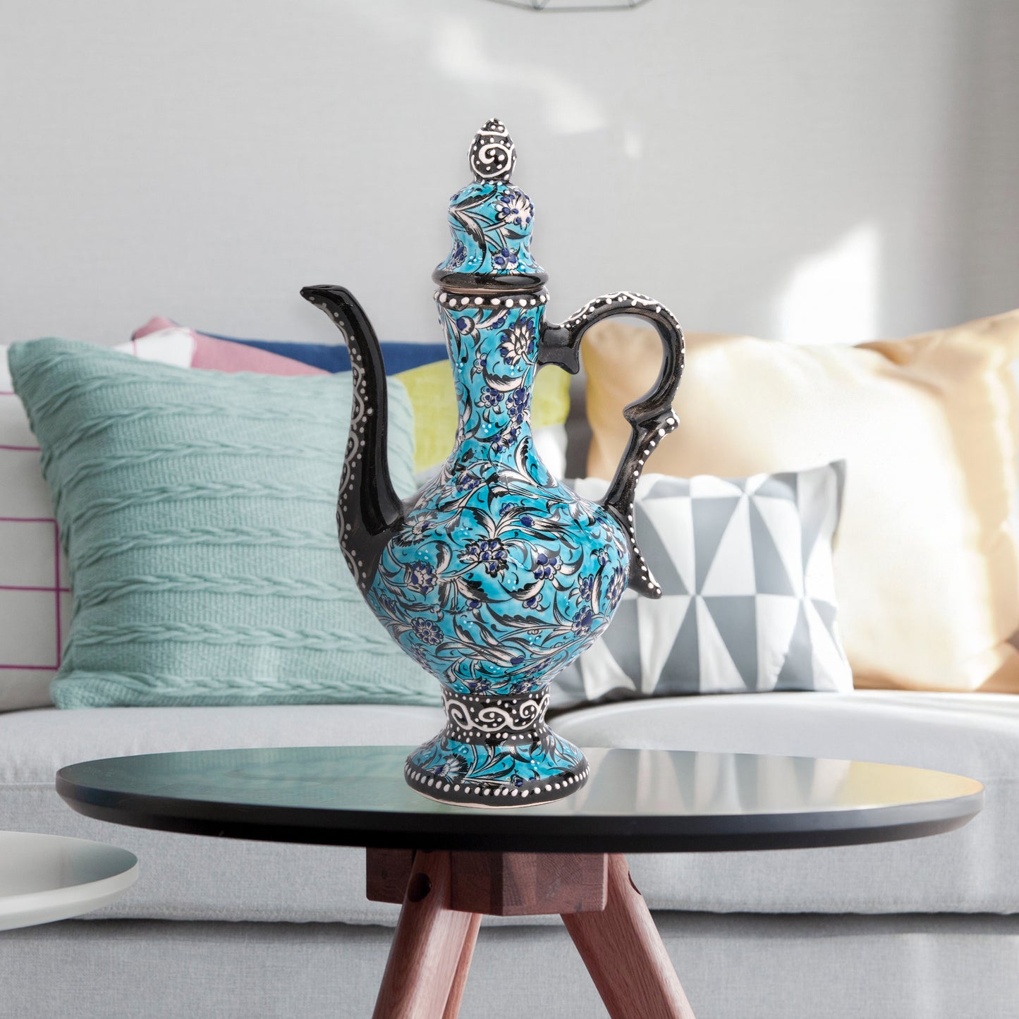 Handmade Ceramic Ewer, Turquoise Ottoman Decorative Ewer, Decorative Pitcher