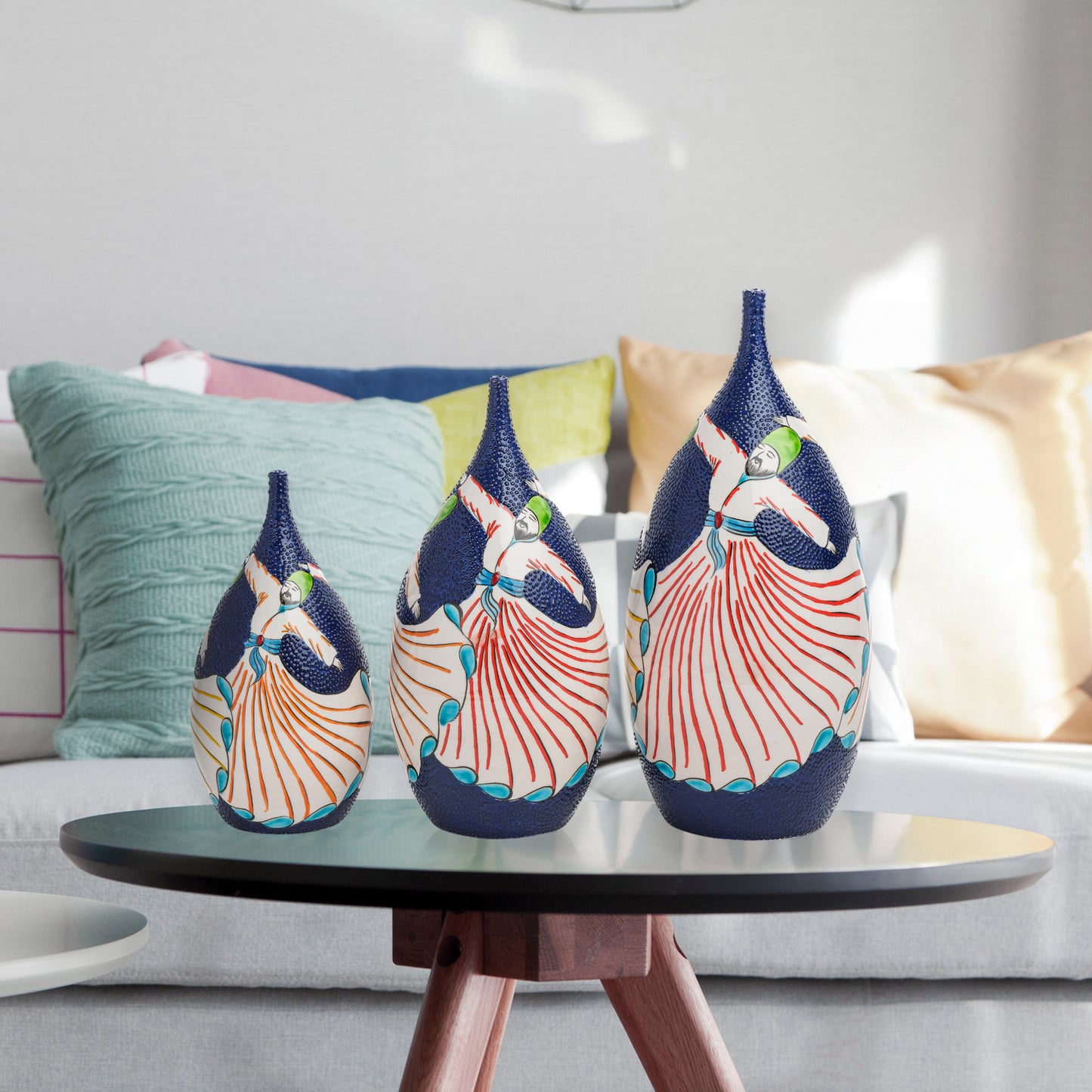 Handmade Ceramic Bottle, Sufi Mevlevi Decorative Bottle, Decorative Vase Set of 3