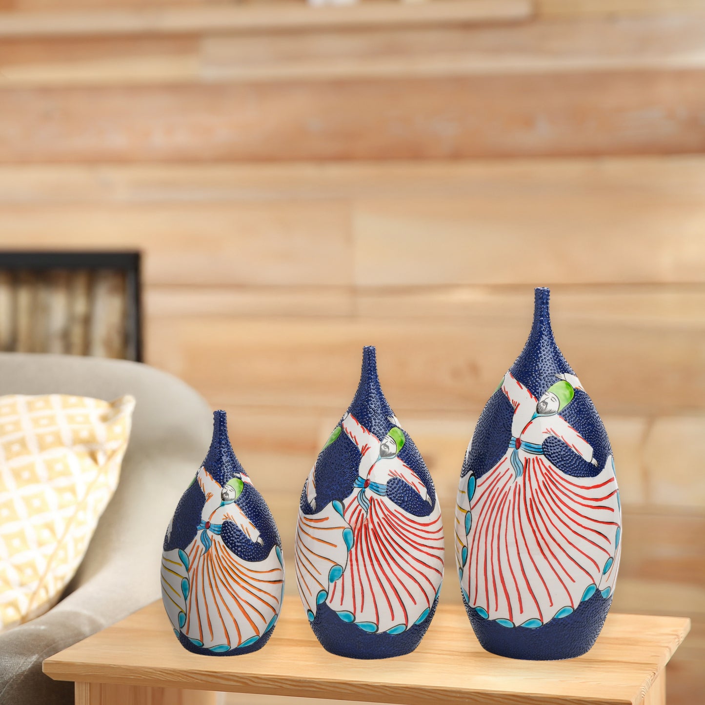 Handmade Ceramic Bottle, Sufi Mevlevi Decorative Bottle, Decorative Vase Set of 3