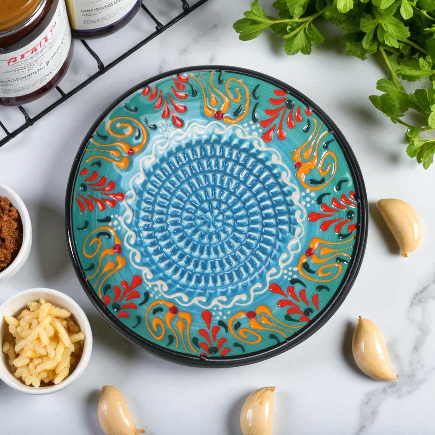 Garlic Grater Plate, Ceramic Grater Plate, 5" Ceramic Garlic Grinder, Decorative Garlic Mincer