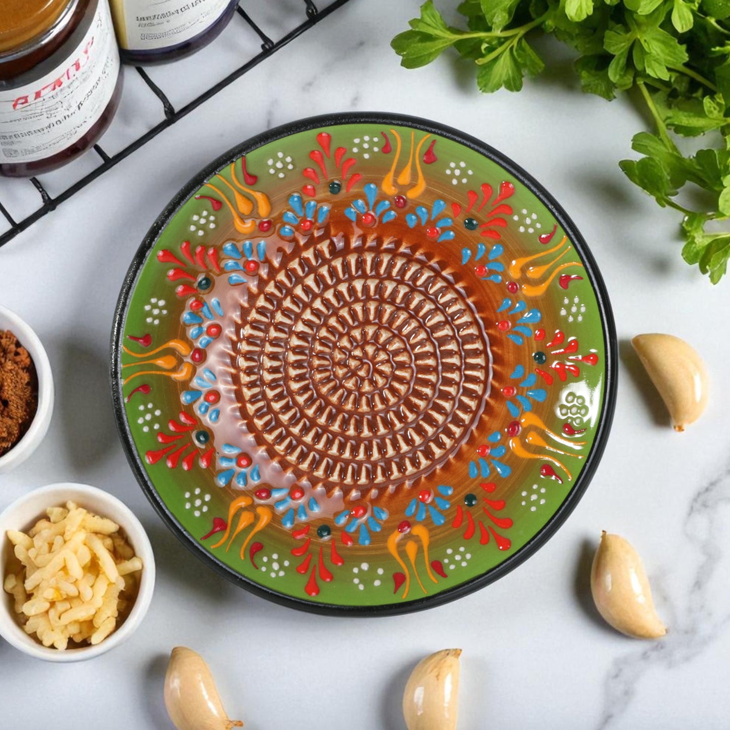 Garlic Grater Plate, Ceramic Grater Plate, 5" Ceramic Garlic Grinder, Decorative Garlic Mincer