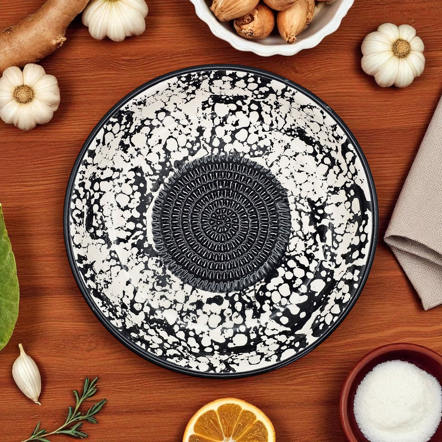 Garlic Grater Bowl, Black Sponge Grater Plate, 7" Ceramic Garlic Grinder, Decorative Grater Bowl