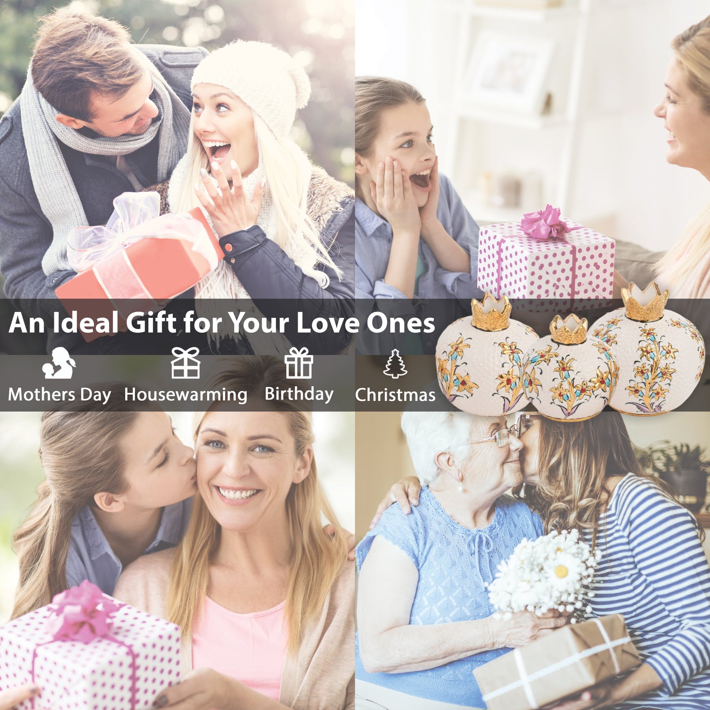 Handmade Ceramic Pomegranate Vase, Golden Vase Home Decor