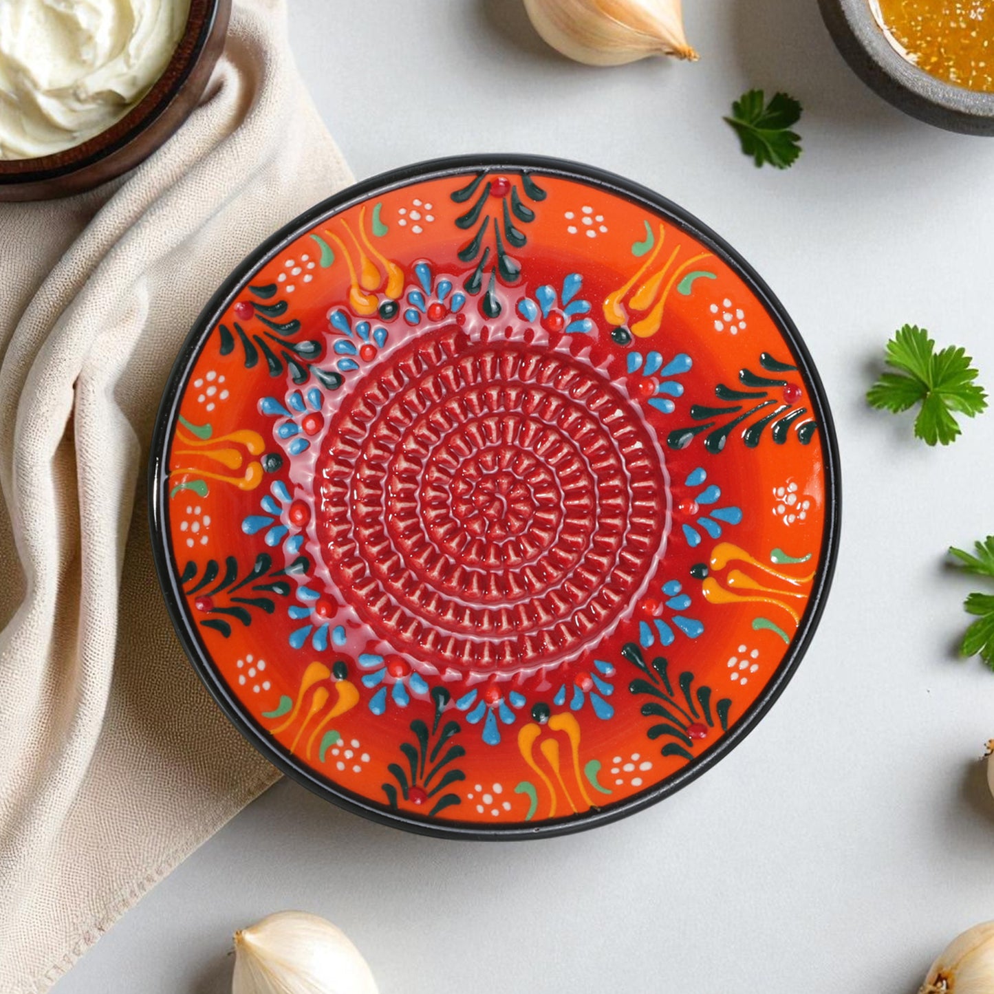 Garlic Grater Plate, Ceramic Grater Plate, 5" Ceramic Garlic Grinder, Decorative Garlic Mincer