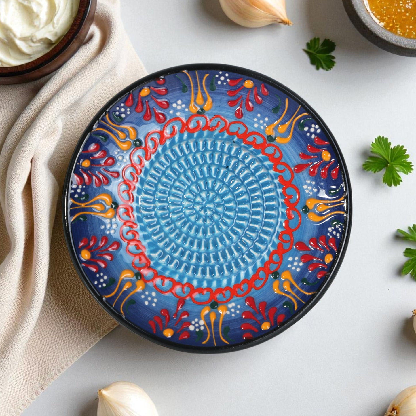 Garlic Grater Plate, Ceramic Grater Plate, 5" Ceramic Garlic Grinder, Decorative Garlic Mincer