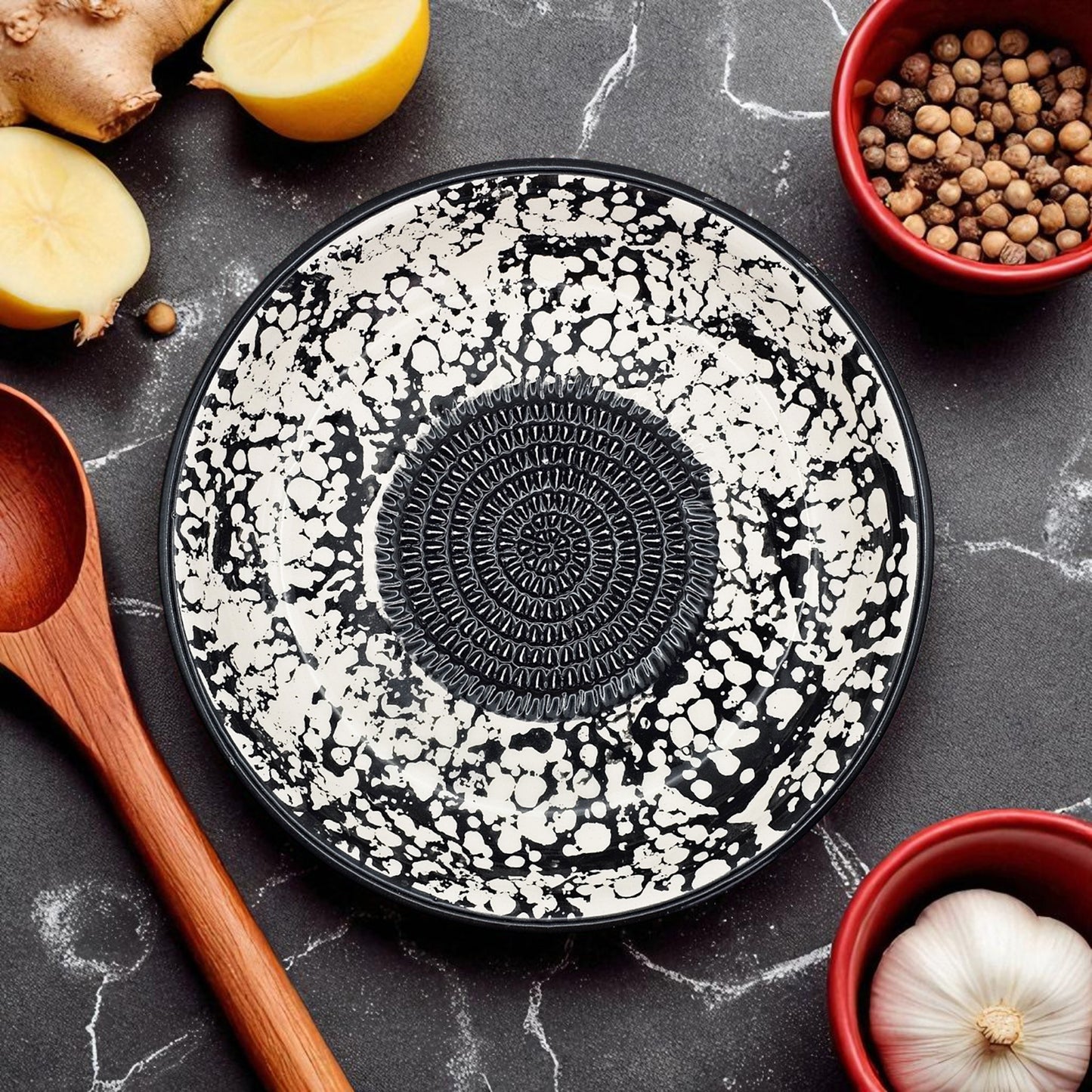 Garlic Grater Bowl, Black Sponge Grater Plate, 7" Ceramic Garlic Grinder, Decorative Grater Bowl