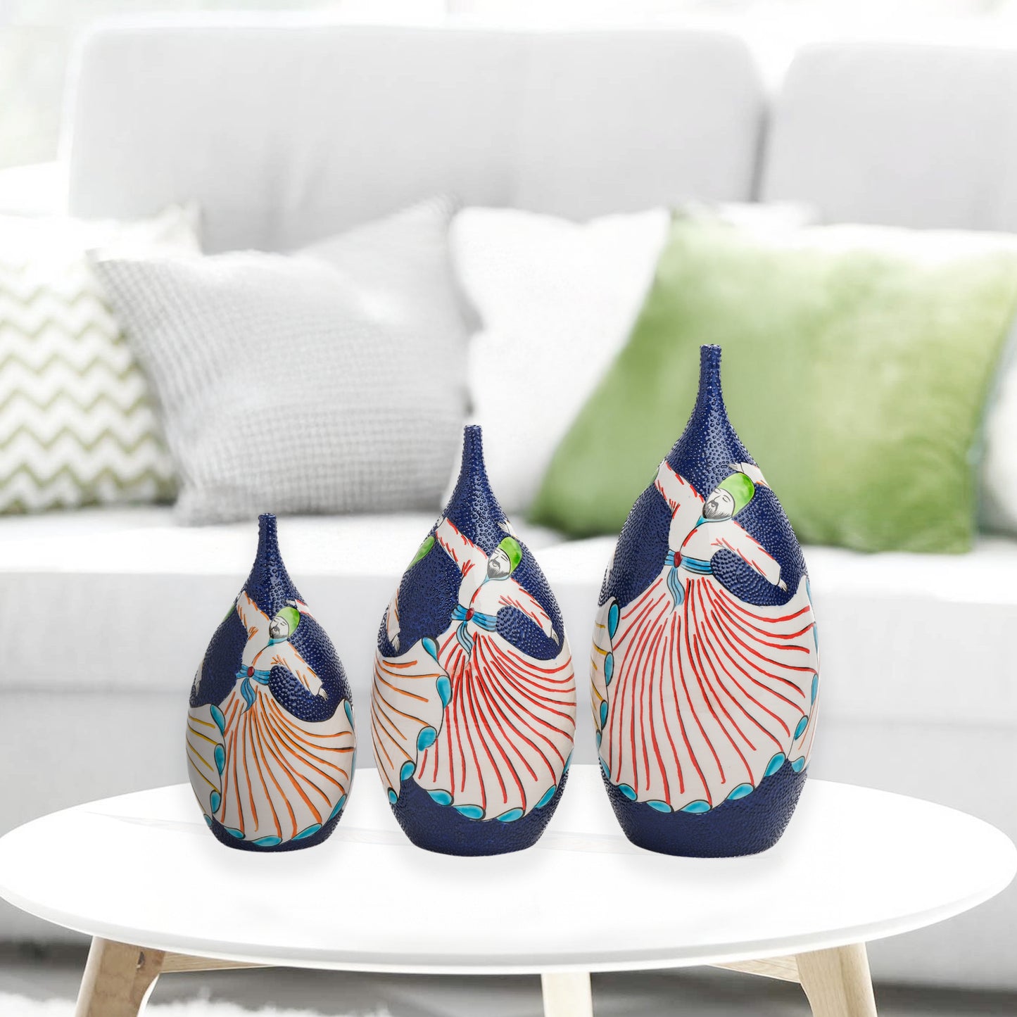 Handmade Ceramic Bottle, Sufi Mevlevi Decorative Bottle, Decorative Vase Set of 3