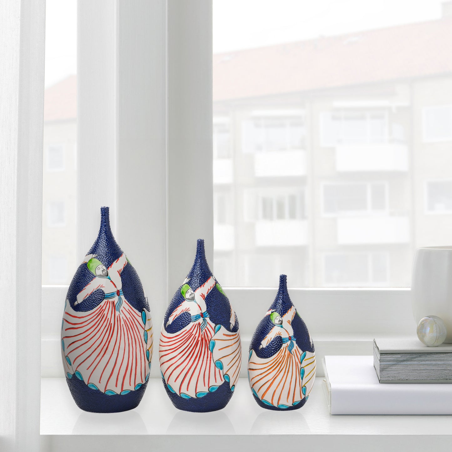 Handmade Ceramic Bottle, Sufi Mevlevi Decorative Bottle, Decorative Vase Set of 3