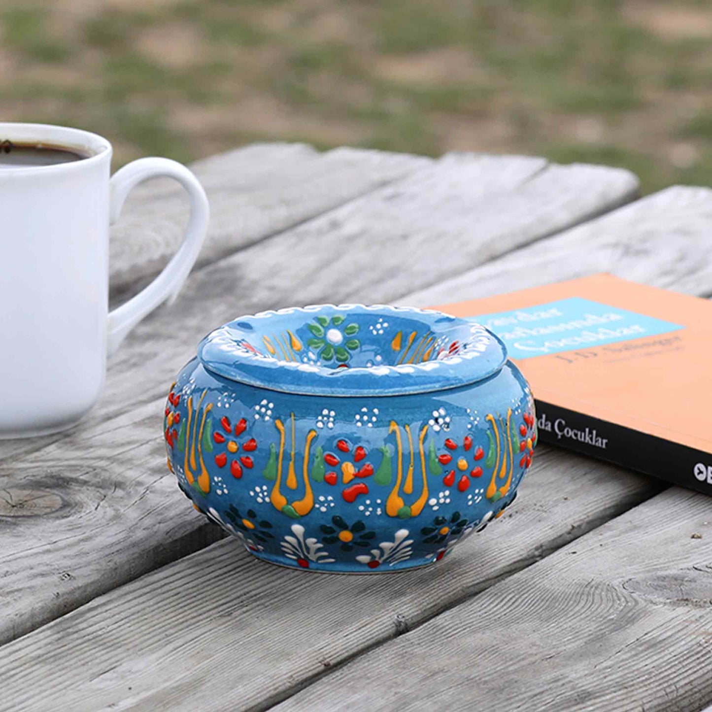 Handmade Ceramic Ashtray with Lid, Decorative Ashtray