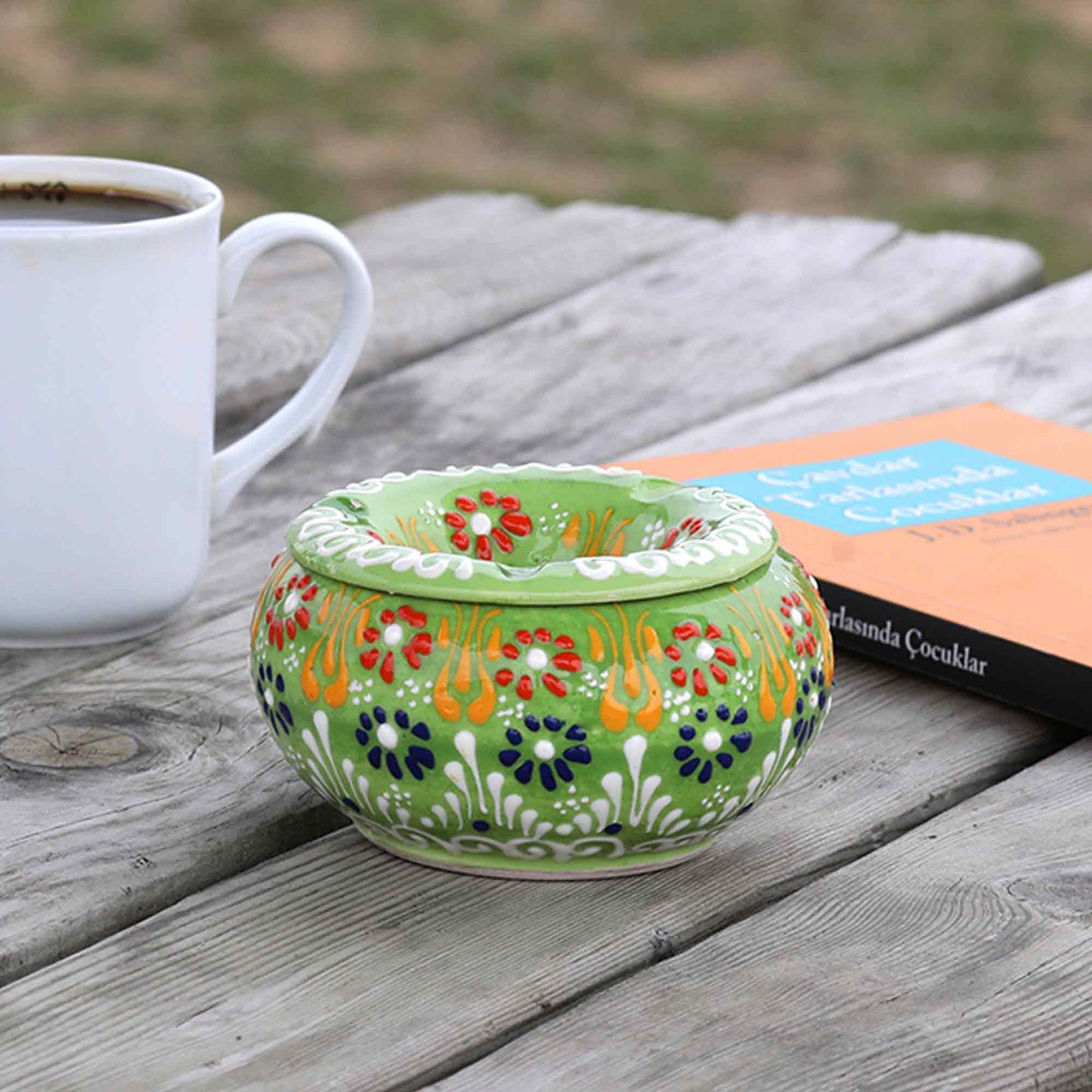Handmade Ceramic Ashtray with Lid, Decorative Ashtray