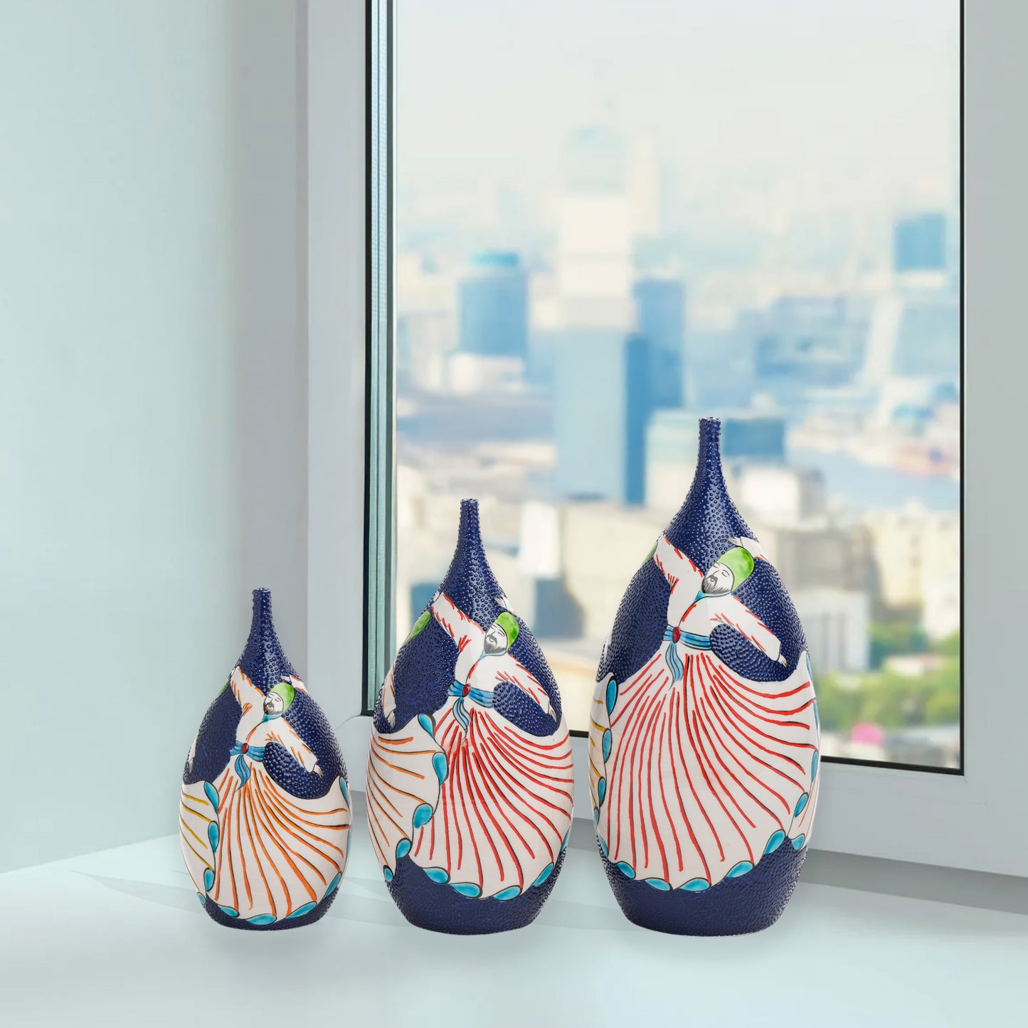 Handmade Ceramic Bottle, Sufi Mevlevi Decorative Bottle, Decorative Vase Set of 3