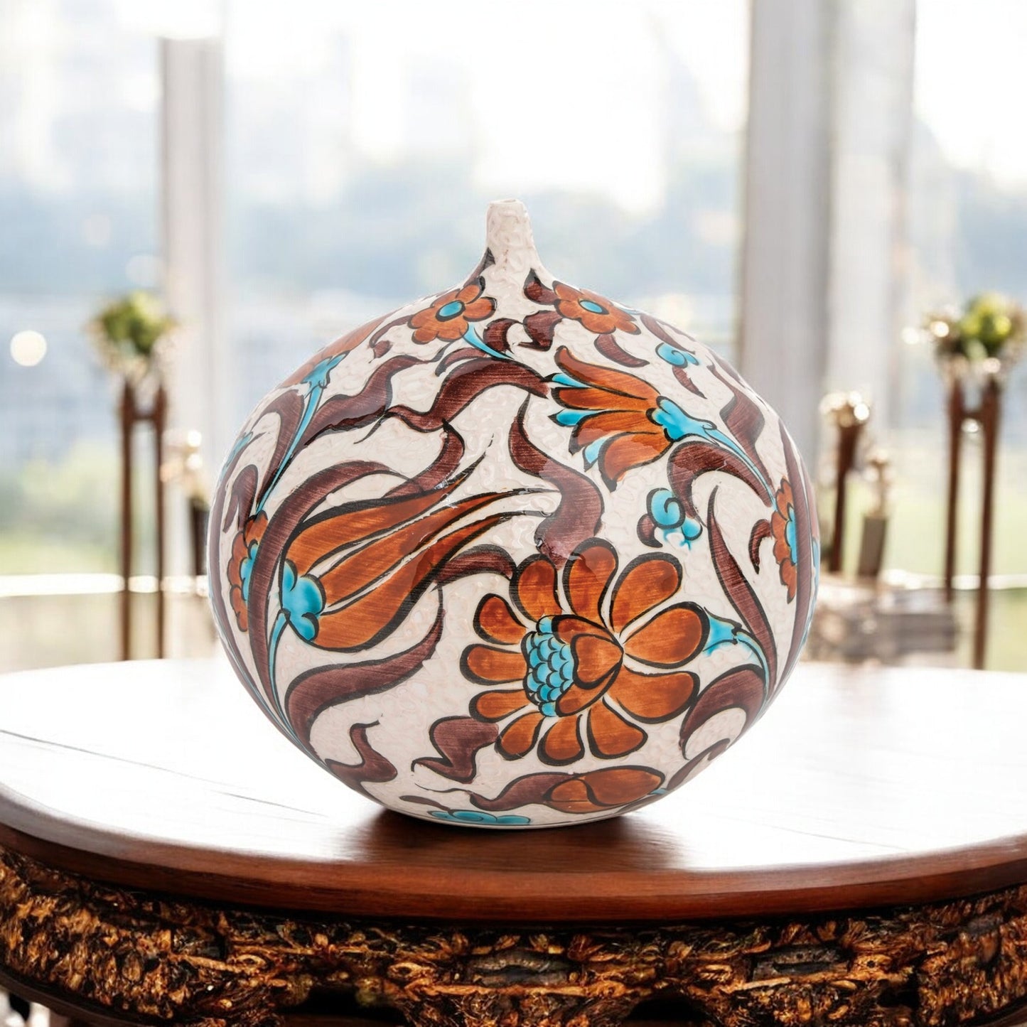 Handmade Ceramic Decorative Vase, Floral Sphere Ceramic Vase