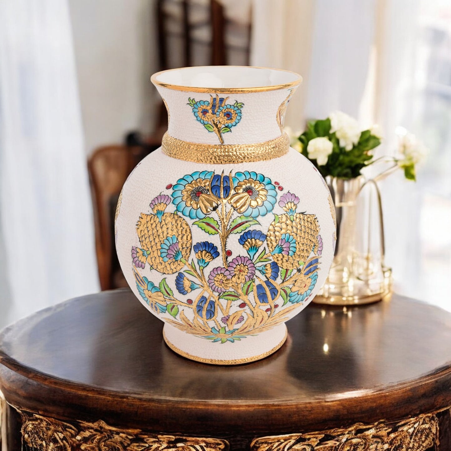 Handmade Ceramic Decorative Vase, Golden Floral Ceramic Vase, Golden Vase