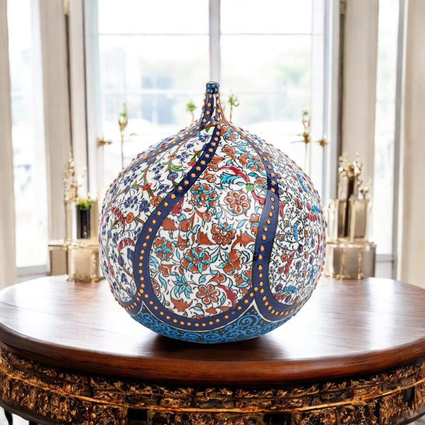 Handmade Ceramic Decorative Vase, Ornate Sphere Ceramic Vase