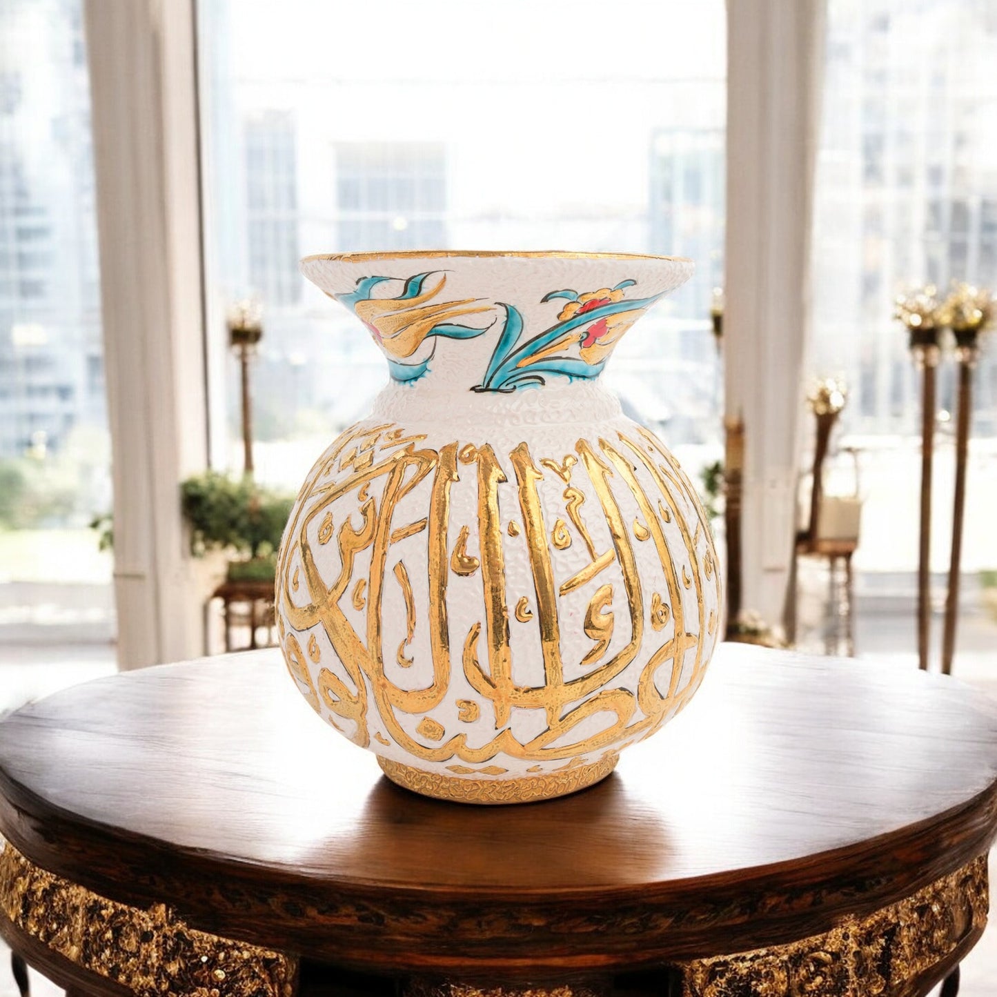 Handmade Ceramic Decorative Vase, Gold Calligraphy Ceramic Vase, Golden Vase
