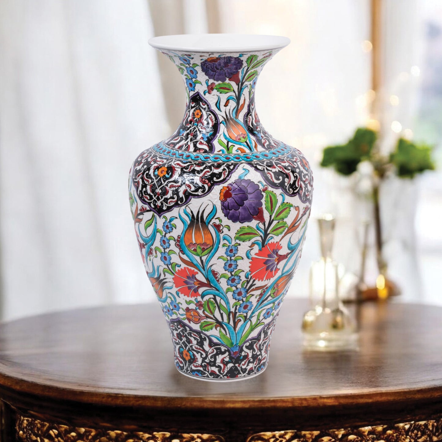 Handmade Ceramic Decorative Vase, Floral Noir Ceramic Vase