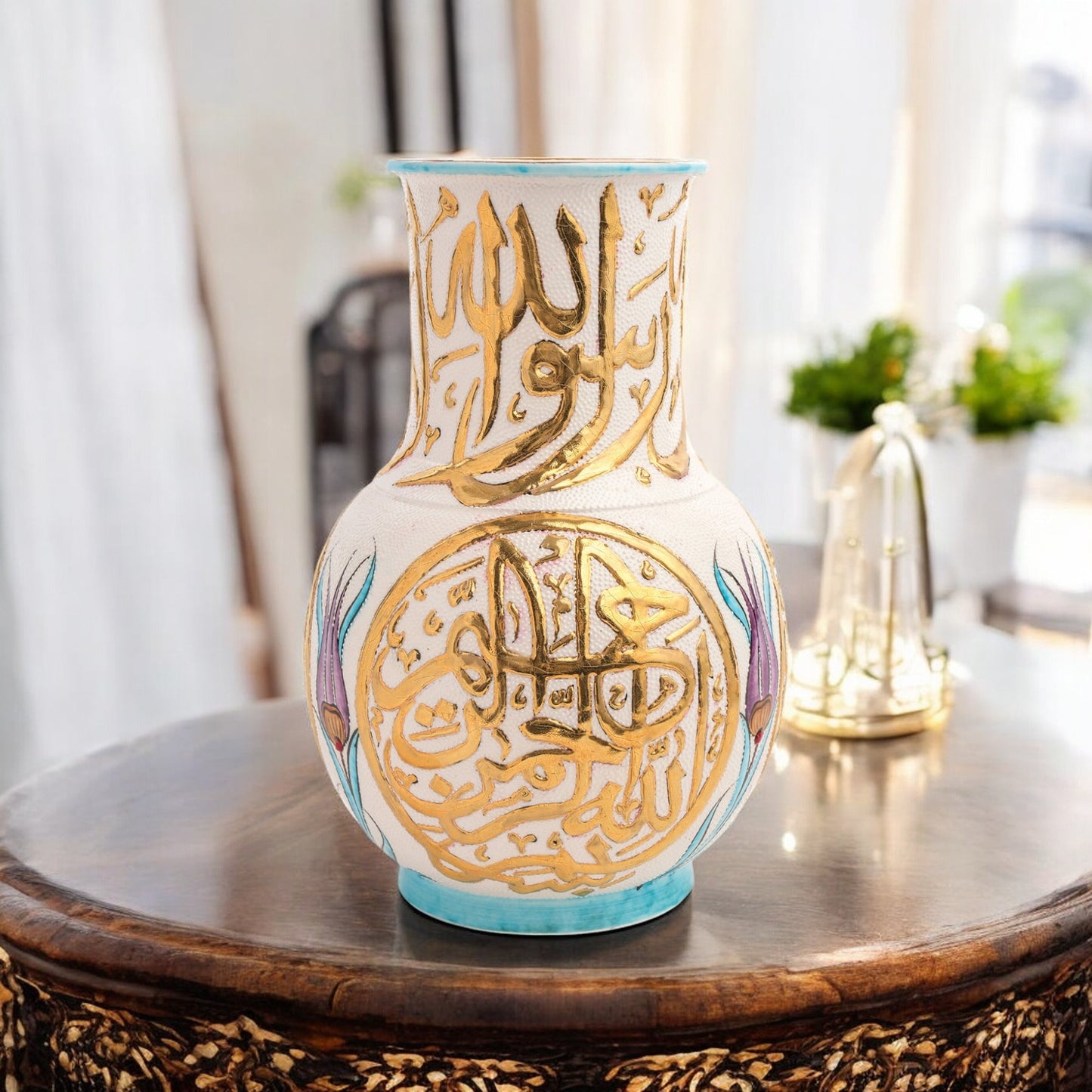 Handmade Ceramic Decorative Vase, Royal Calligraphy Ceramic Vase, Golden Vase