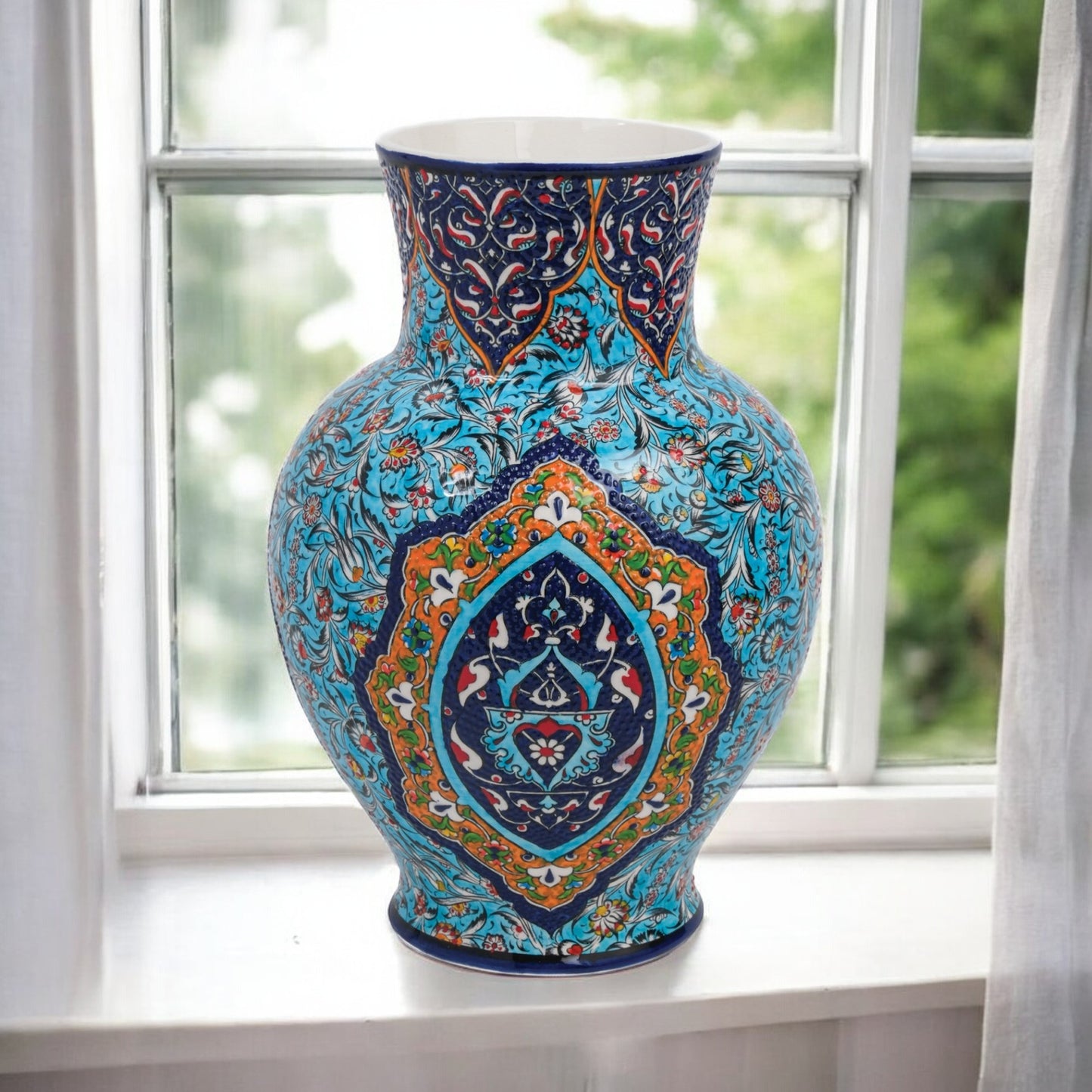 Handmade Ceramic Decorative Vase, Oriental Medallion Ceramic Vase