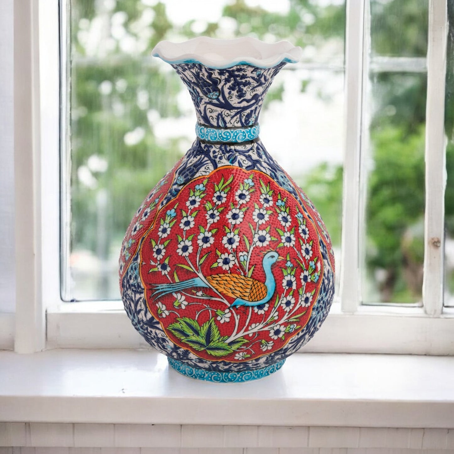 Handmade Ceramic Decorative Vase, Peacock Garden Ceramic Vase