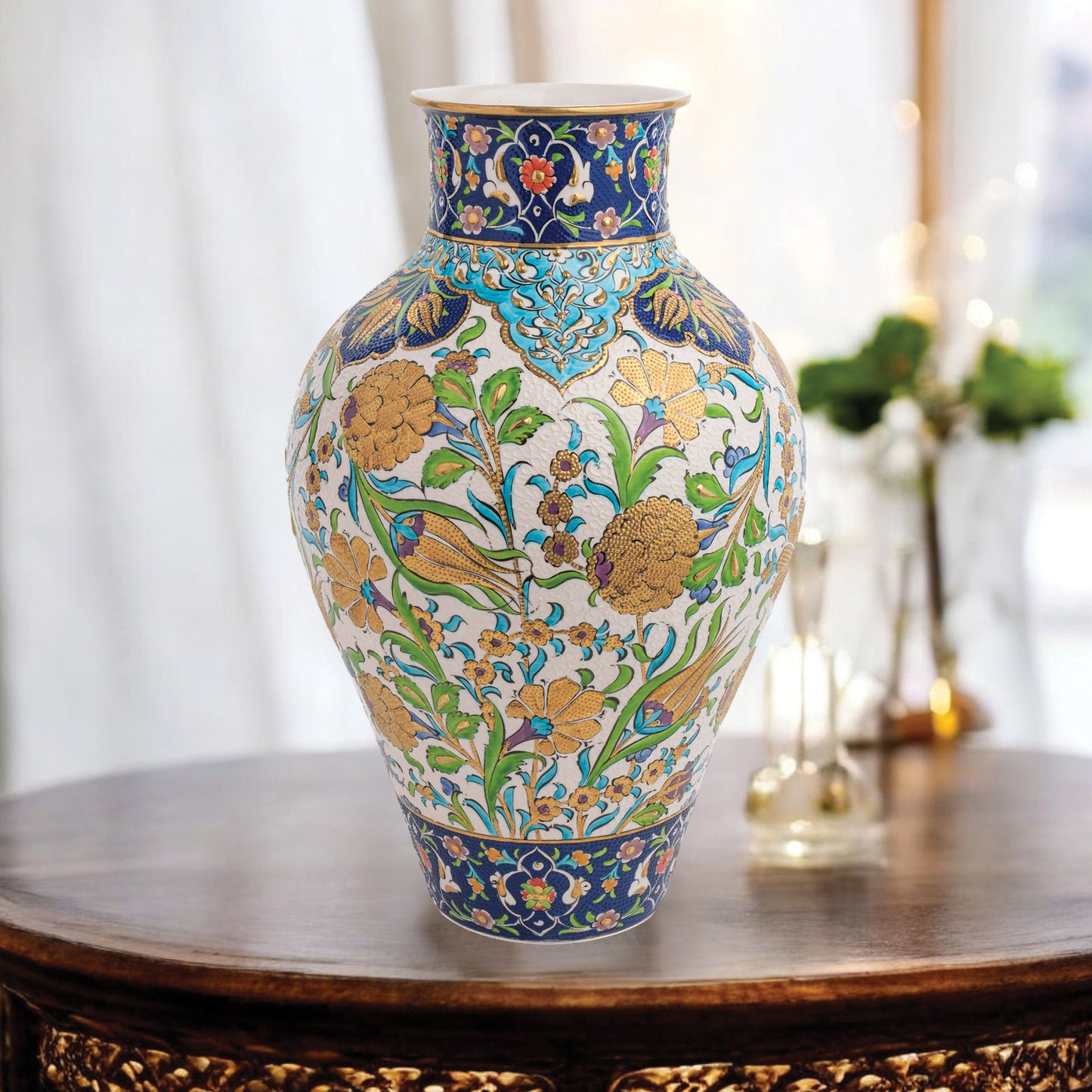 Handmade Ceramic Decorative Vase, Golden Botanica Ceramic Vase, Golden Vase