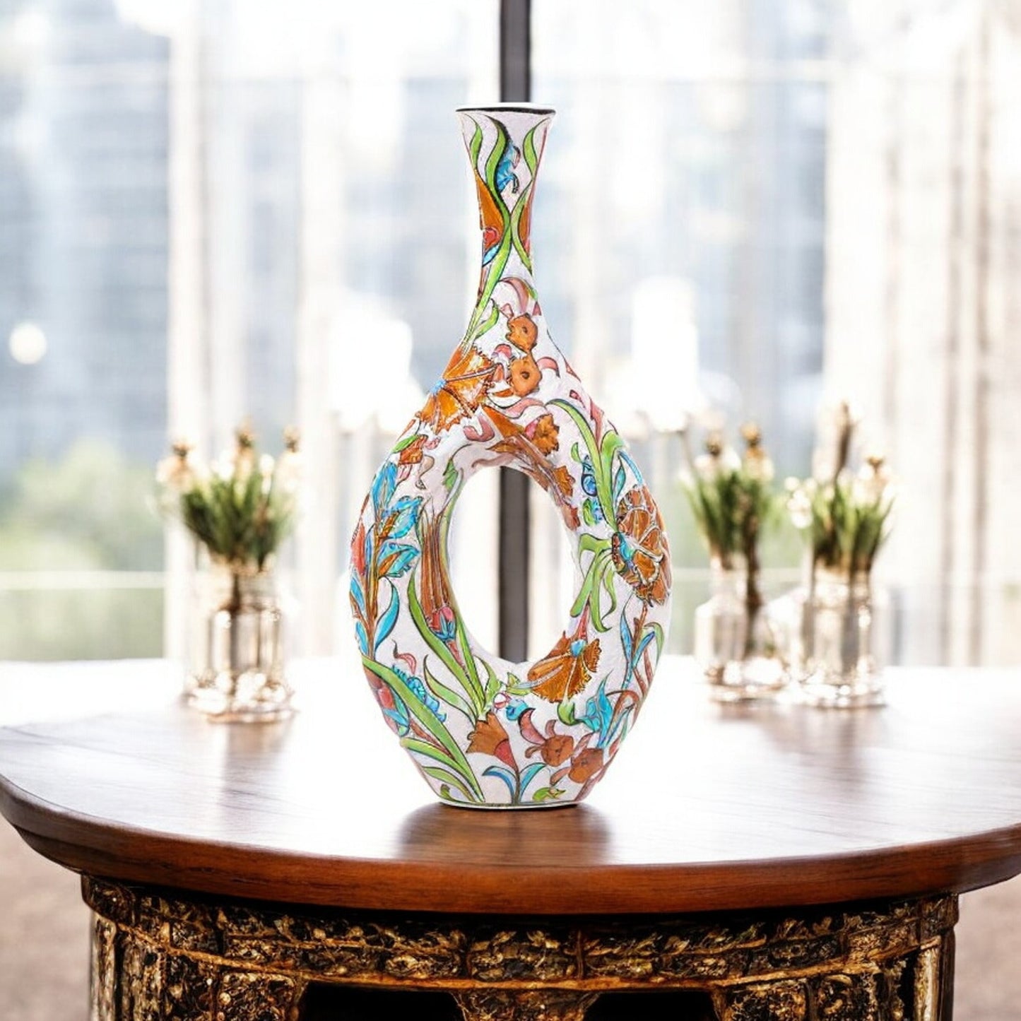 Handmade Ceramic Decorative Vase, Ornate Loop Ceramic Vase