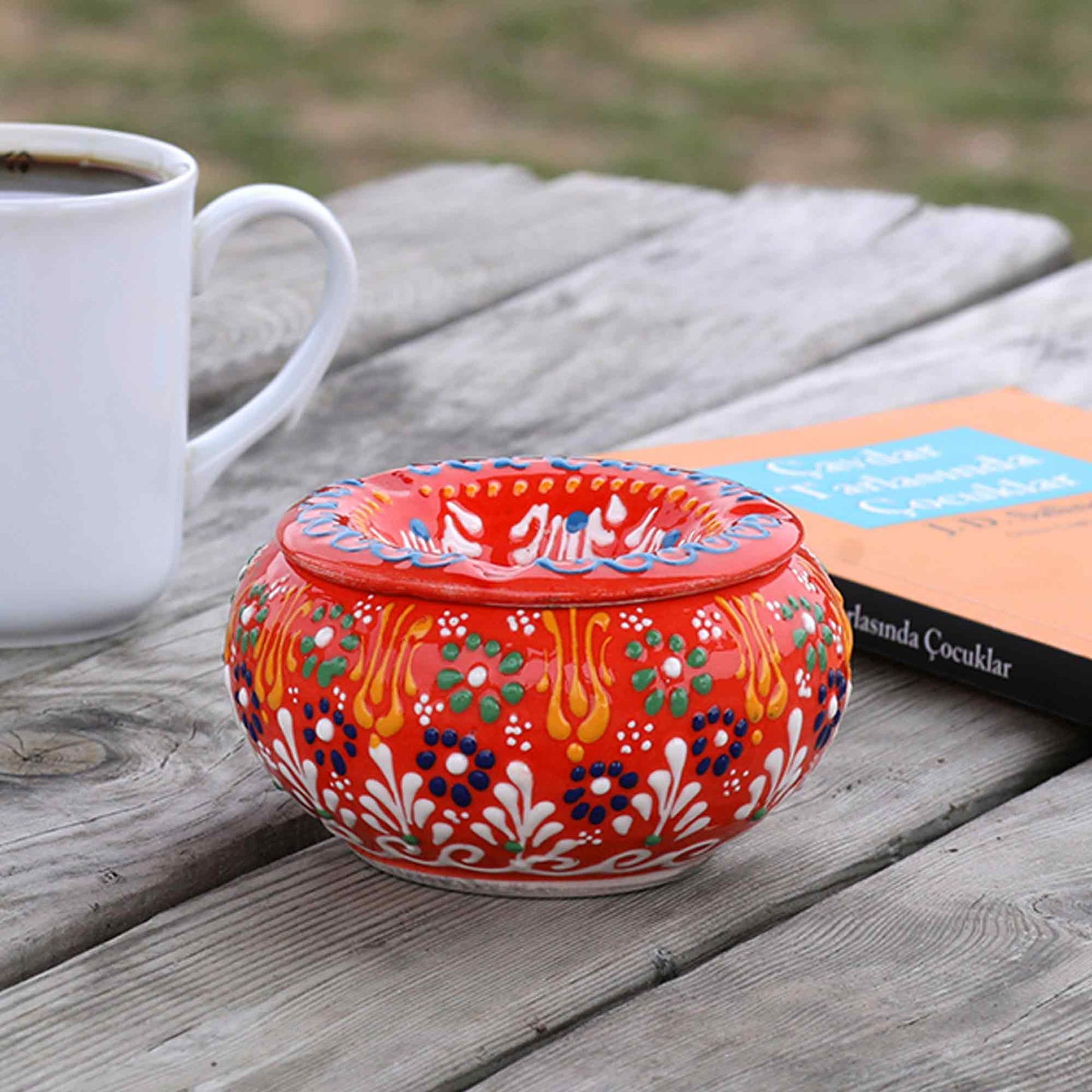 Handmade Ceramic Ashtray with Lid, Decorative Ashtray
