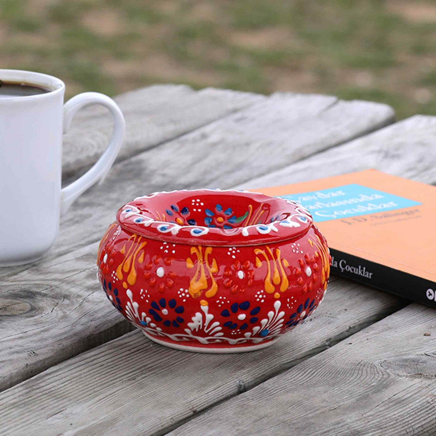 Handmade Ceramic Ashtray with Lid, Decorative Ashtray