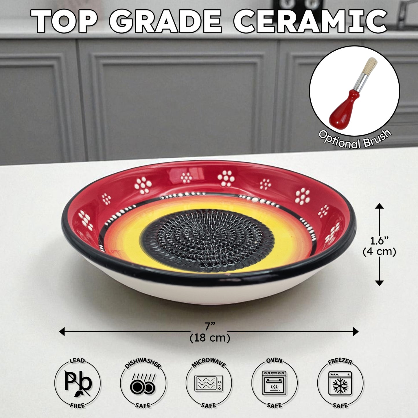 Garlic Grater Bowl, Daisy Red Grater Plate, 7" Ceramic Garlic Grinder, Decorative Grater Bowl