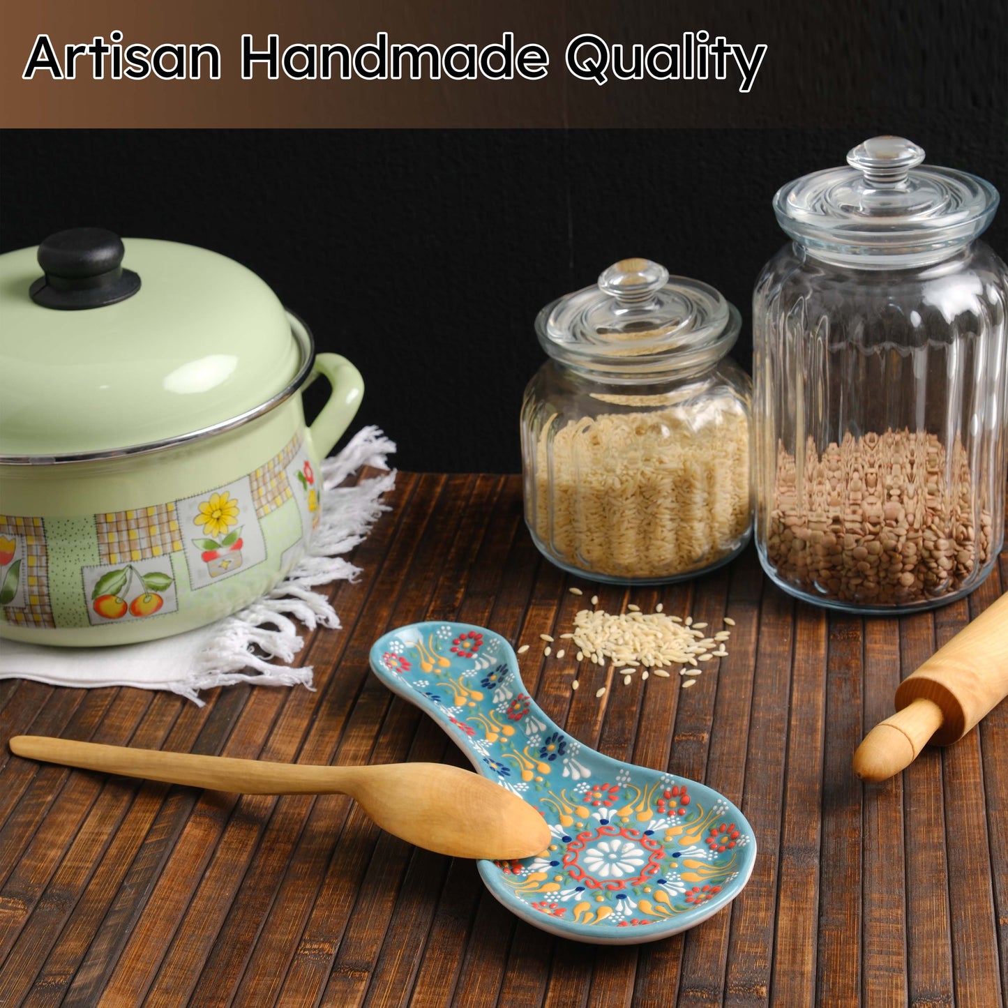 Handmade Ceramic Spoon Rest, Turquoise Color Spoon Rests, Traditional Spoon Holder for Stove Top