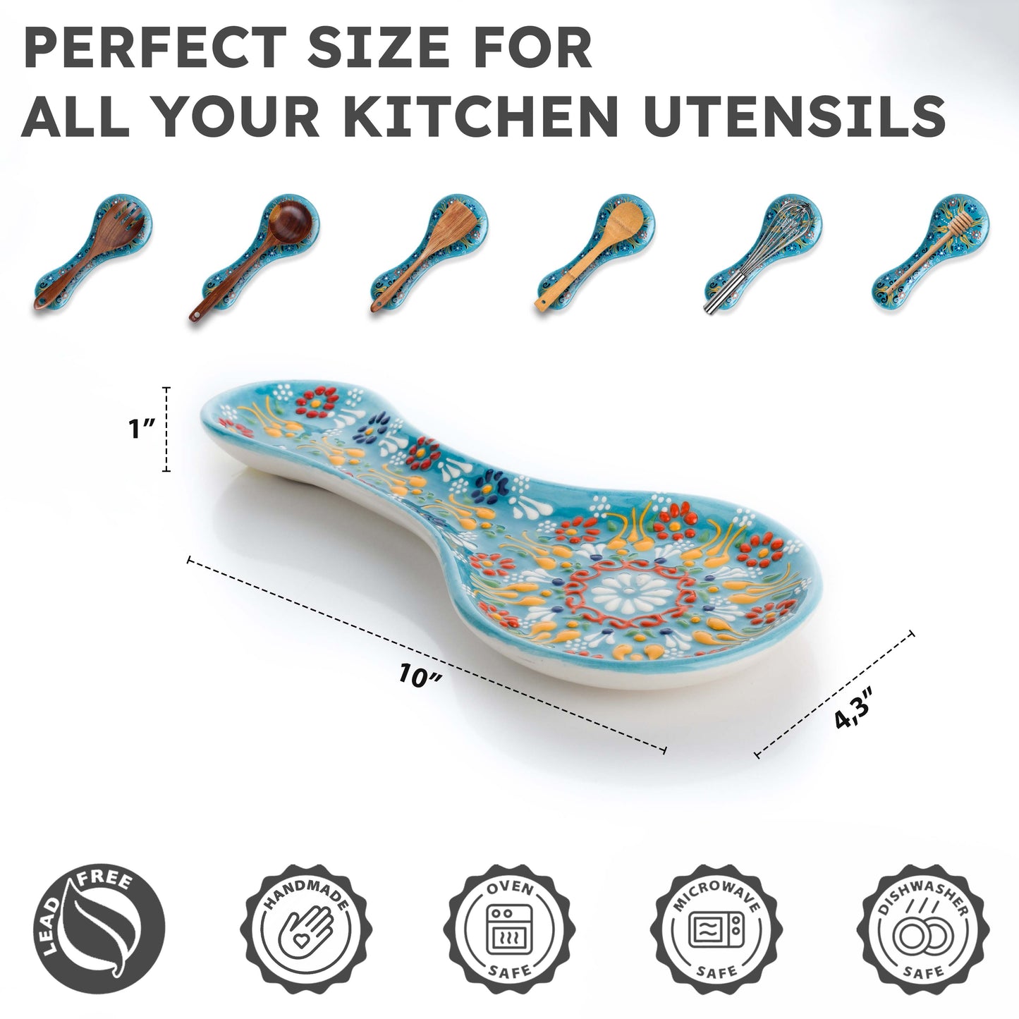 Handmade Ceramic Spoon Rest, Turquoise Color Spoon Rests, Traditional Spoon Holder for Stove Top